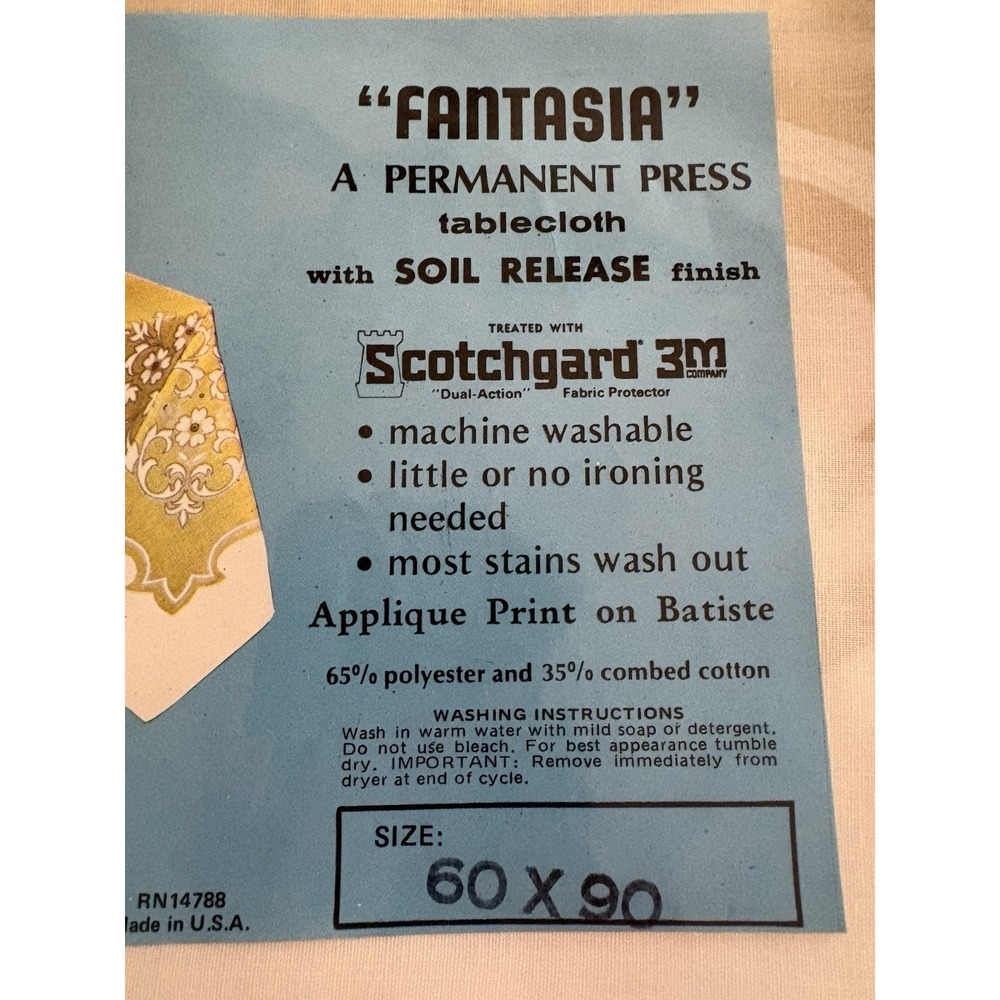 Vintage NOS Fantasia Tablecloth Permanent Press Scotchgard 3M 60"x90" USA - Picture 2 of 4